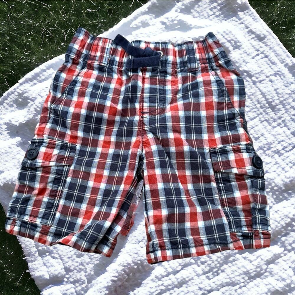 5/$35    ‎ Gymboree Boys Shorts Sz 2T Red White Blue Plaid Pull On Cargo Style